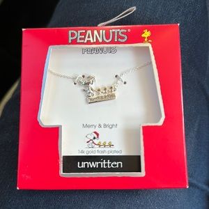 Peanuts, Snoopy, Charlie Brown, Woodstock Christmas themed necklace.